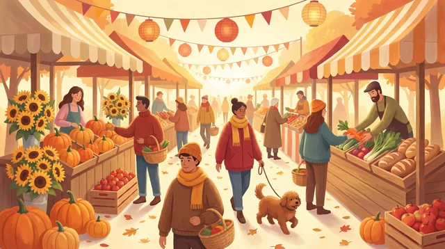 Autumn Market Morning — Contemporary Illustration