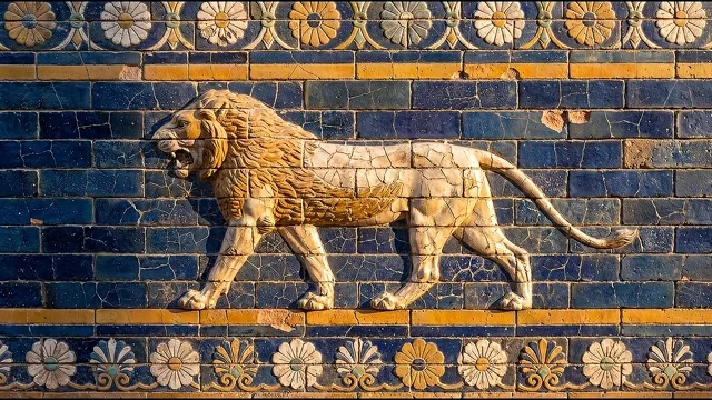 Striding Lion — Babylonian Glazed-Brick Relief