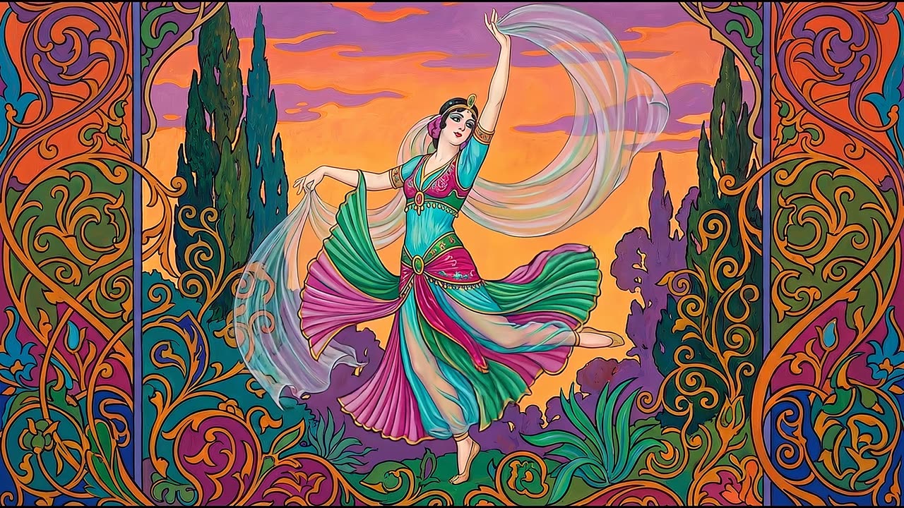 Dancer at Sunset — a still from the animation