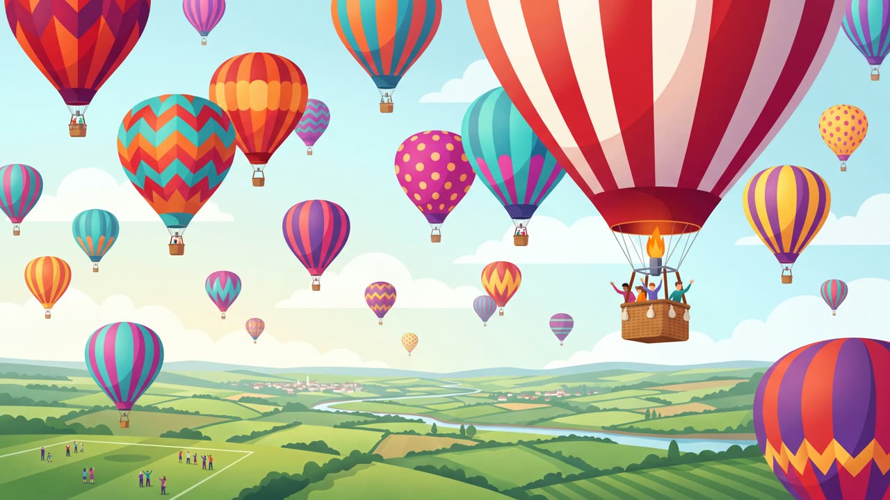 Balloon Festival over the Valley — a still from the animation