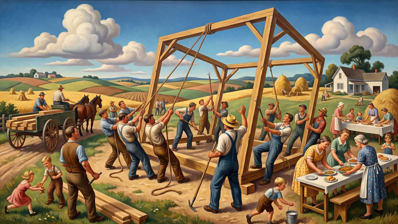 The Barn Raising — a still from the animation