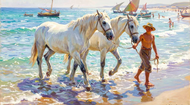 Bathing the Horses in the Surf — Spanish Luminism