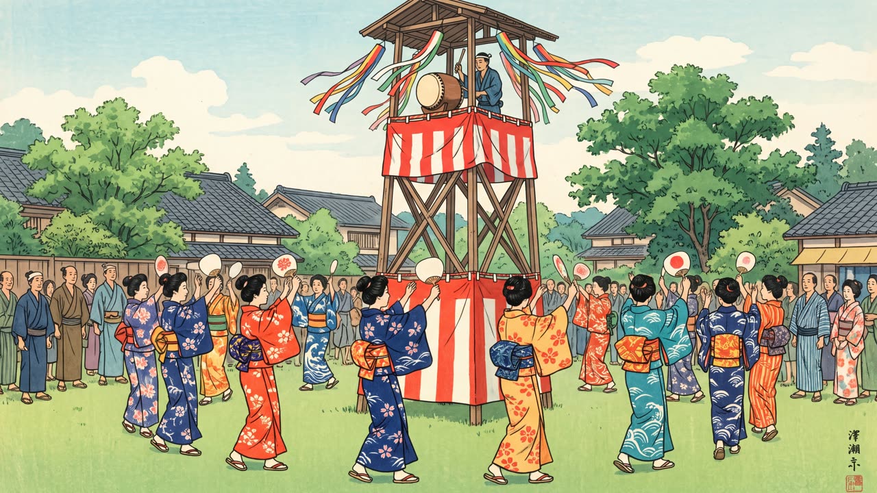 The Bon Odori Festival — a still from the animation