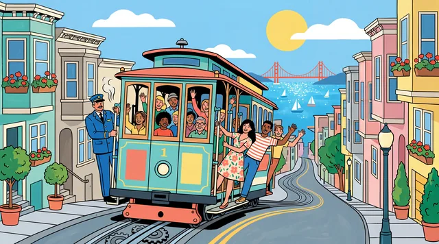 The Cable Car on the Hill — Contemporary Illustration