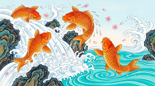 Carp Leaping the Dragon Gate — Ming Folk Painting
