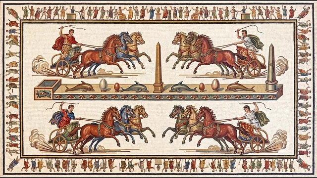 The Chariot Race — Roman Floor Mosaic