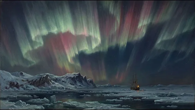 Aurora over the Frozen Sea — Luminist Oil Painting