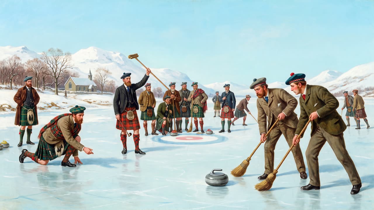 The Curling Match — a still from the animation