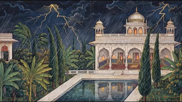 Monsoon Storm over the Pleasure Garden — Deccan Painting