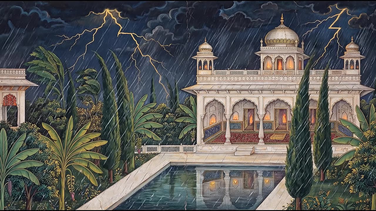 Monsoon Storm over the Pleasure Garden — a still from the animation
