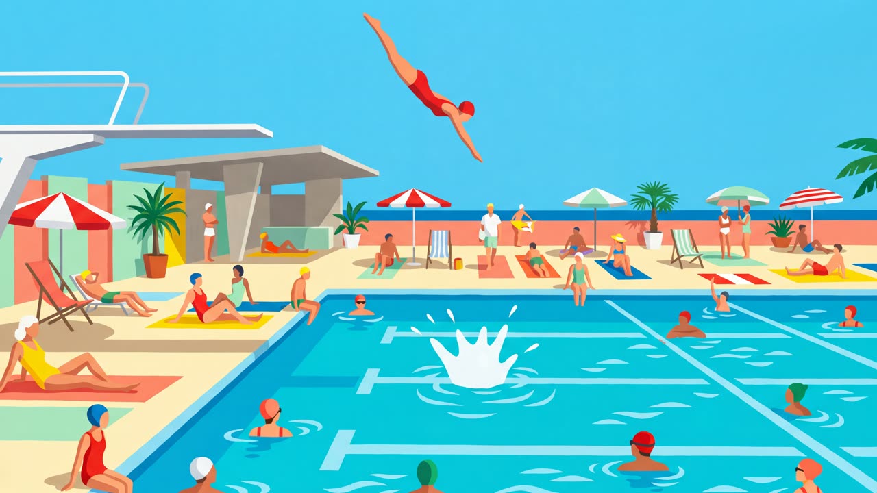 The Diving Lido — a still from the animation