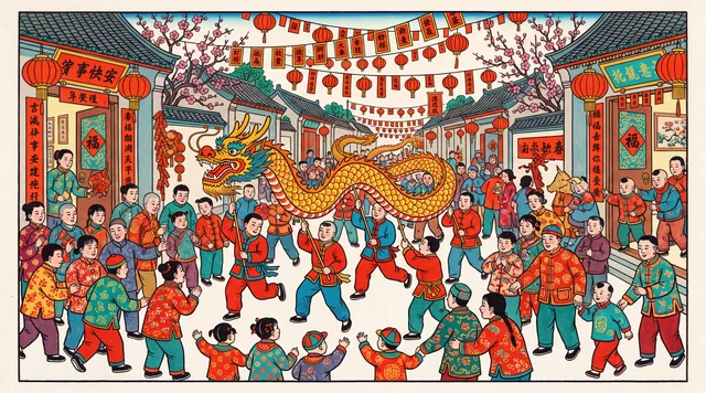 The Dragon Dance — Chinese New Year Folk Print