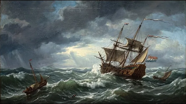 Ship in a Storm — Dutch Golden Age Marine Painting