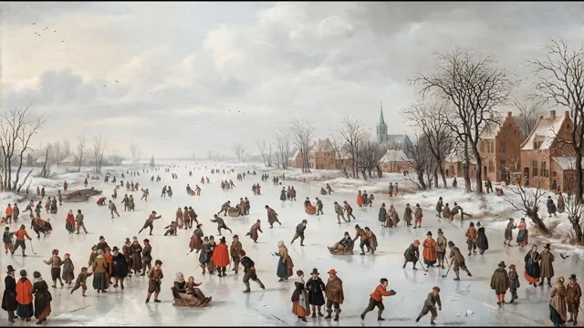 Skaters on the Frozen Canal — Dutch Golden Age Winter Landscape