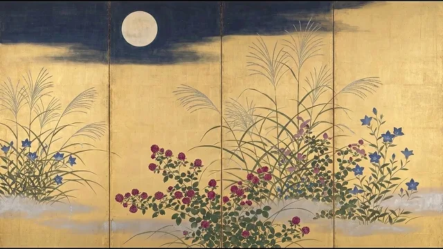Autumn Grasses under the Moon — Edo Gold Screen