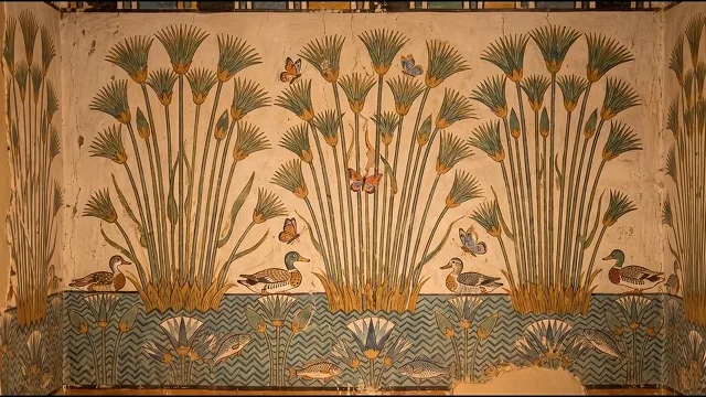 Papyrus Marsh on the Nile — Ancient Egyptian Wall Painting