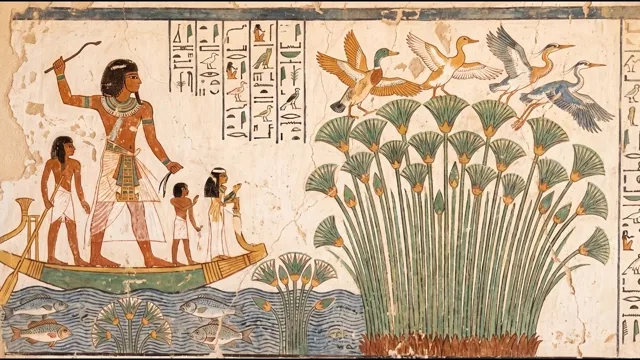 Fowling in the Marshes — Egyptian Tomb Painting