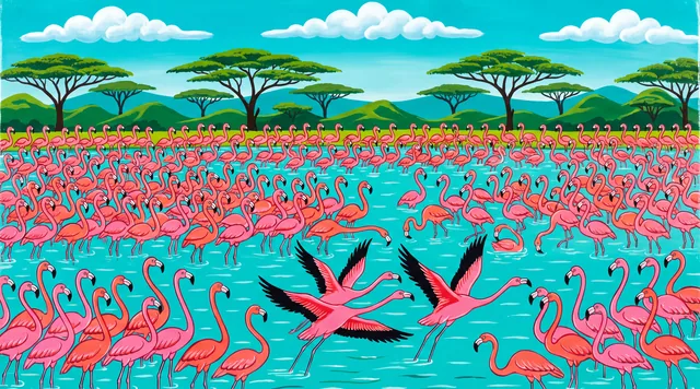 The Flamingo Lake — Tingatinga Painting