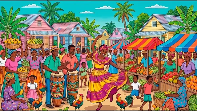 Market Day Dance — Haitian Naïve Painting