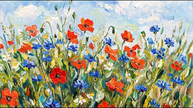 Poppies and Cornflowers — Impressionist Meadow