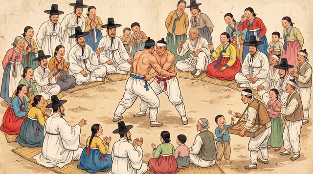 The Wrestling Match — Joseon Genre Painting