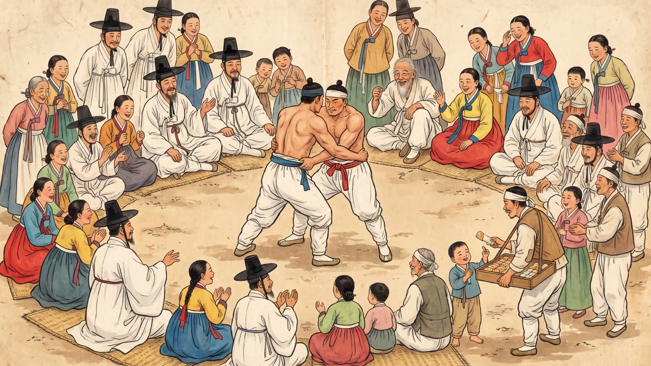 The Wrestling Match — a still from the animation