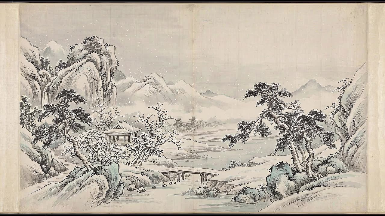 Snowfall in the Mountain Valley — a still from the animation
