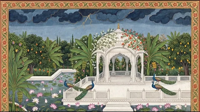 Monsoon Garden — Pahari Kangra Miniature