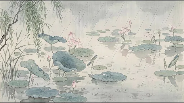 Spring Rain on the Lotus Pond — Vietnamese Silk Painting