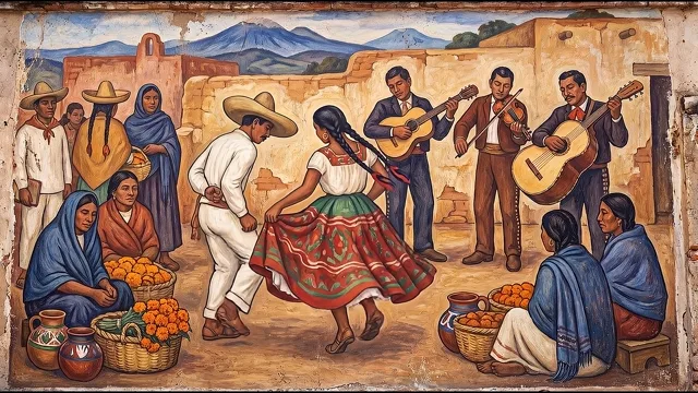 Fiesta Dance in the Village Square — Mexican Muralism
