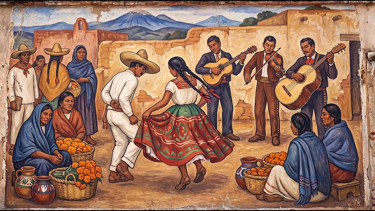 Fiesta Dance in the Village Square — a still from the animation