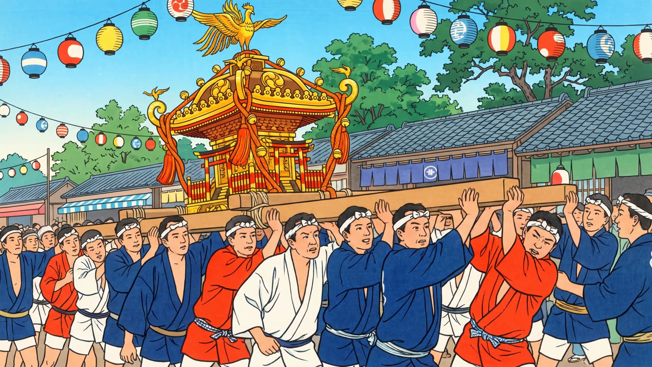 The Mikoshi Procession — a still from the animation