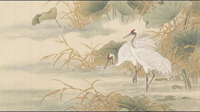 Cranes in the Misty Reeds — Ming Silk Painting