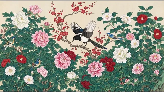 Magpie Among Peonies — Ming Bird-and-Flower Painting