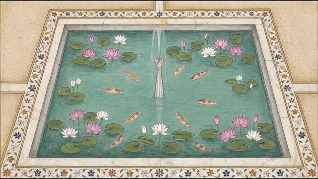 Garden Pool with Carp — Mughal Miniature