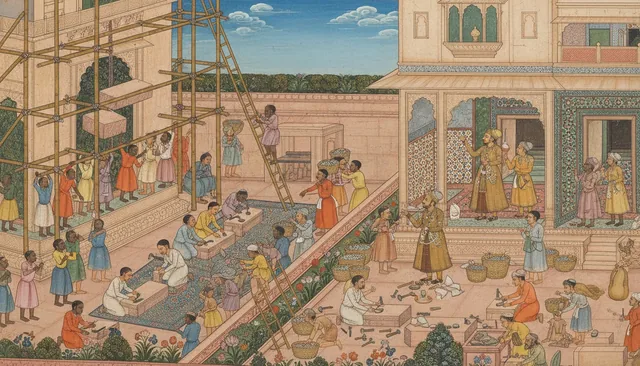 The Building of the Palace — Mughal Miniature
