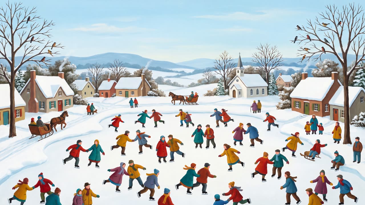 Skaters on the Frozen Pond — a still from the animation