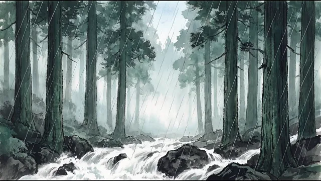 Summer Downpour in the Cedar Gorge — Nihonga