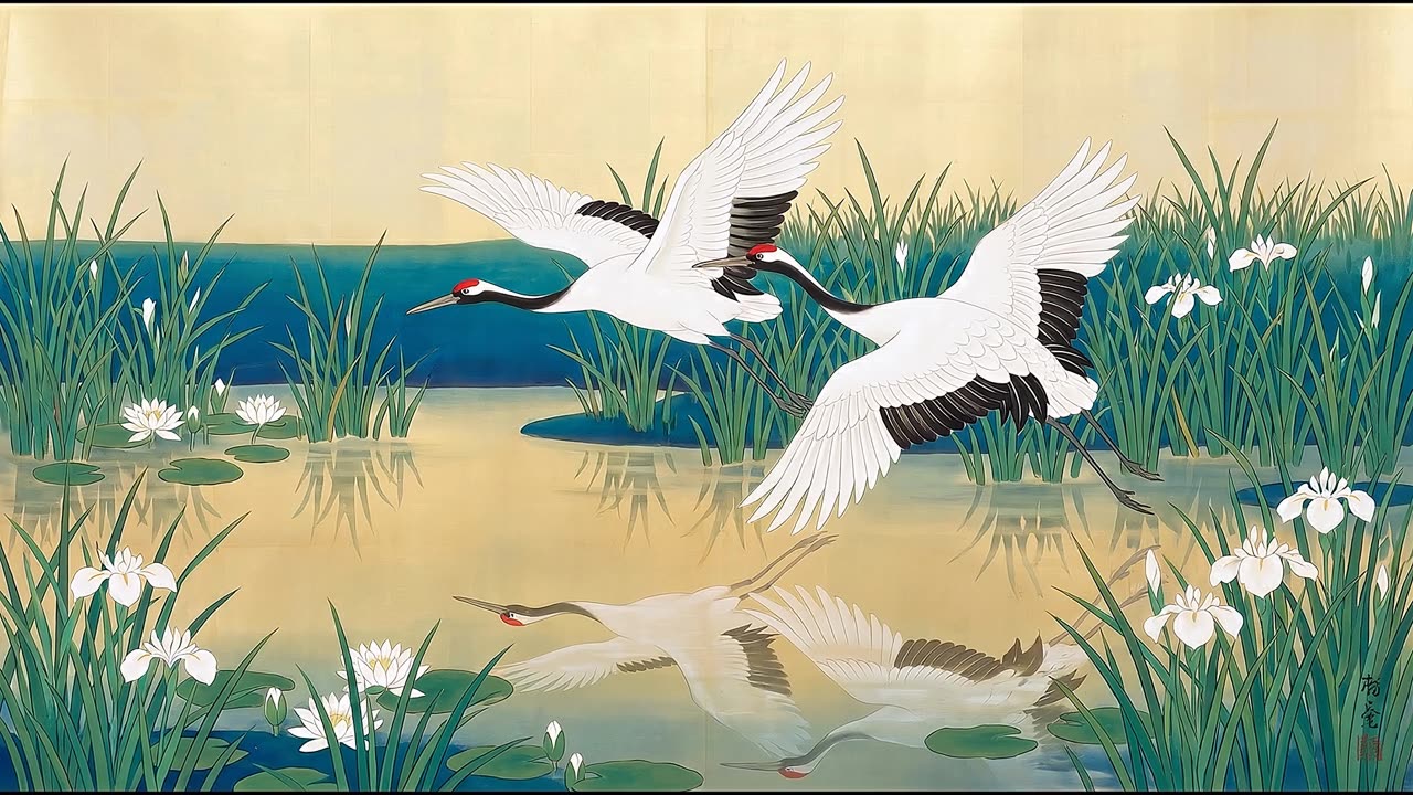 Cranes over the Marsh — a still from the animation
