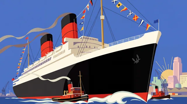 The Ocean Liner Departs — Art Deco Poster