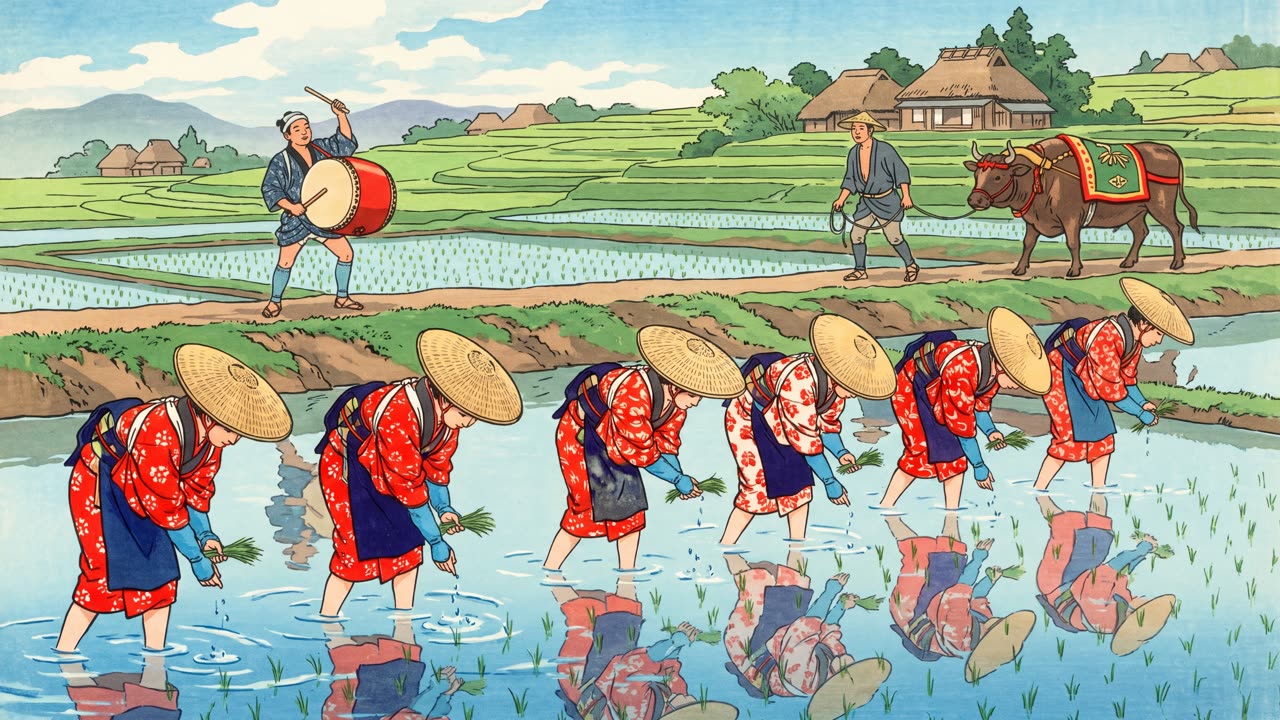 The Rice Planting Festival — a still from the animation