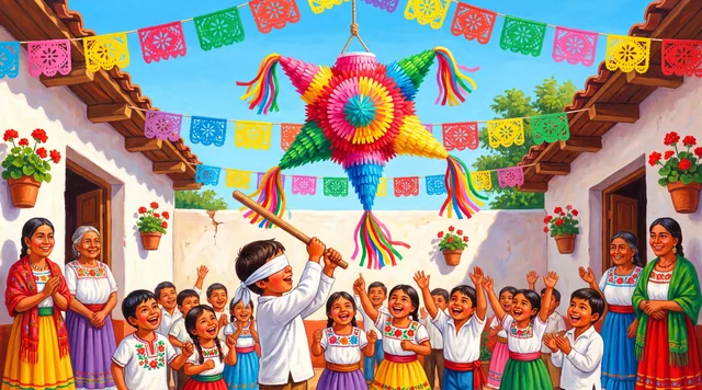The Piñata — Mexican Folk Painting