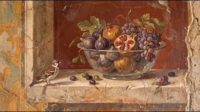 Fruit and Songbird — Pompeian Fresco