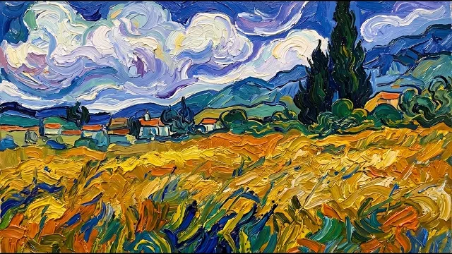 Wheatfield in the Mistral Wind — Post-Impressionism