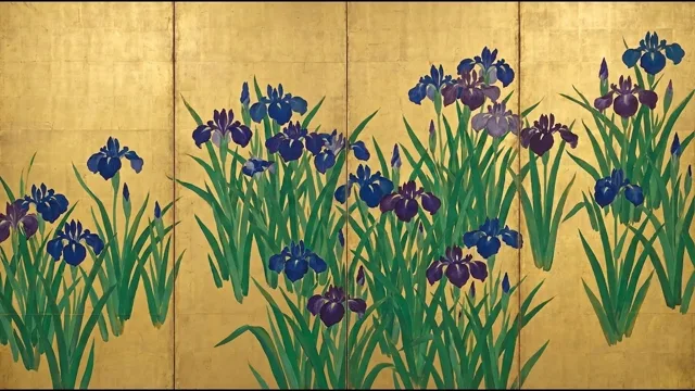 Irises on Gold — Rinpa Folding Screen