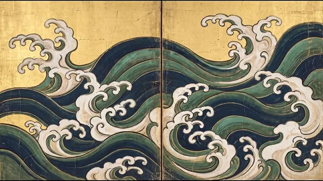Rough Waves on Gold — Rinpa Folding Screen