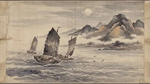 River Junks in a Rising Wind — Chinese Ink Painting
