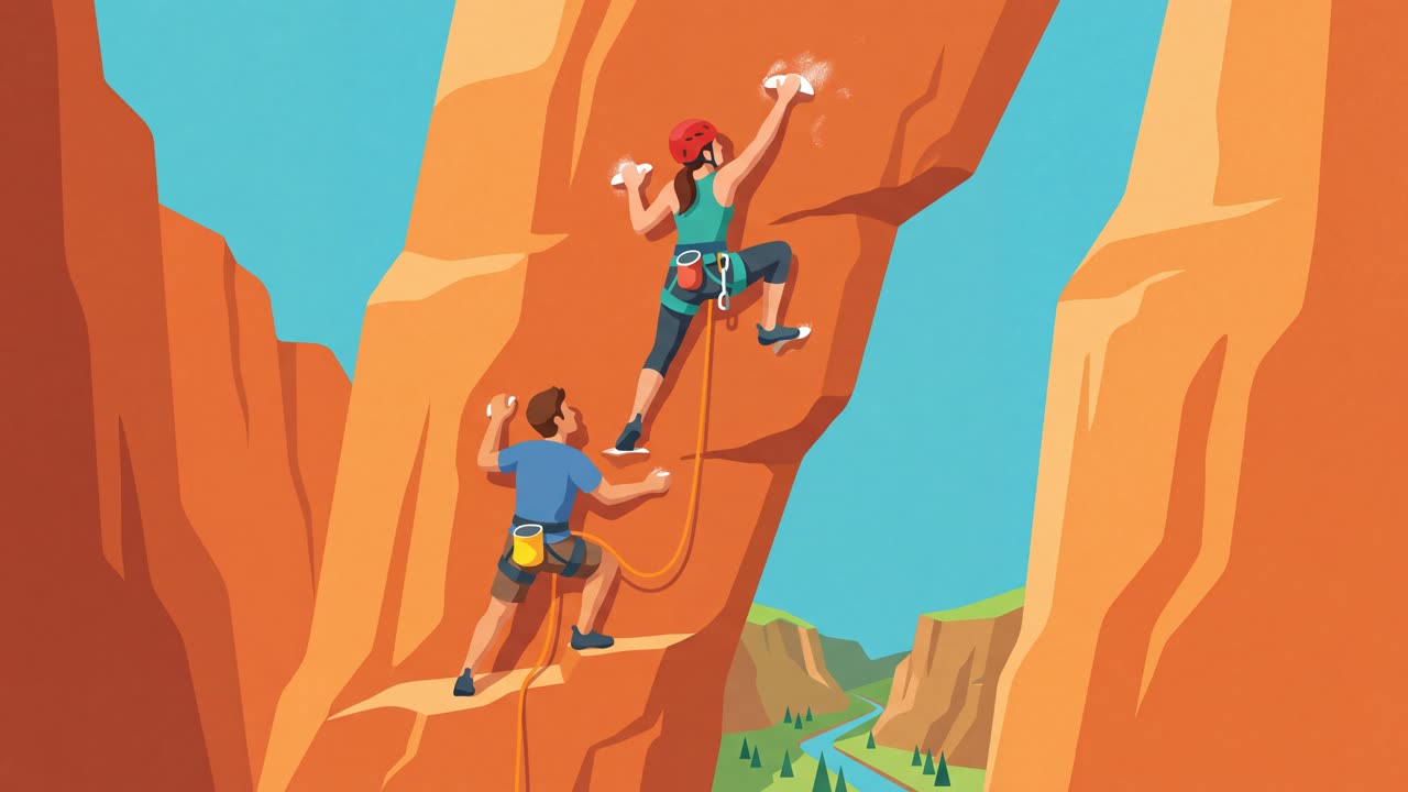 The Climbers' Ascent — a still from the animation