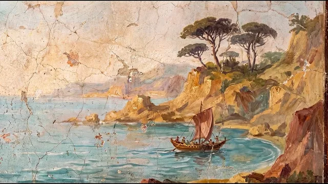 Ship off the Rocky Coast — Roman Second-Style Fresco
