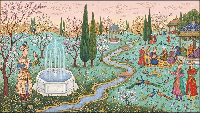 Falconer's Garden — Safavid Persian Miniature